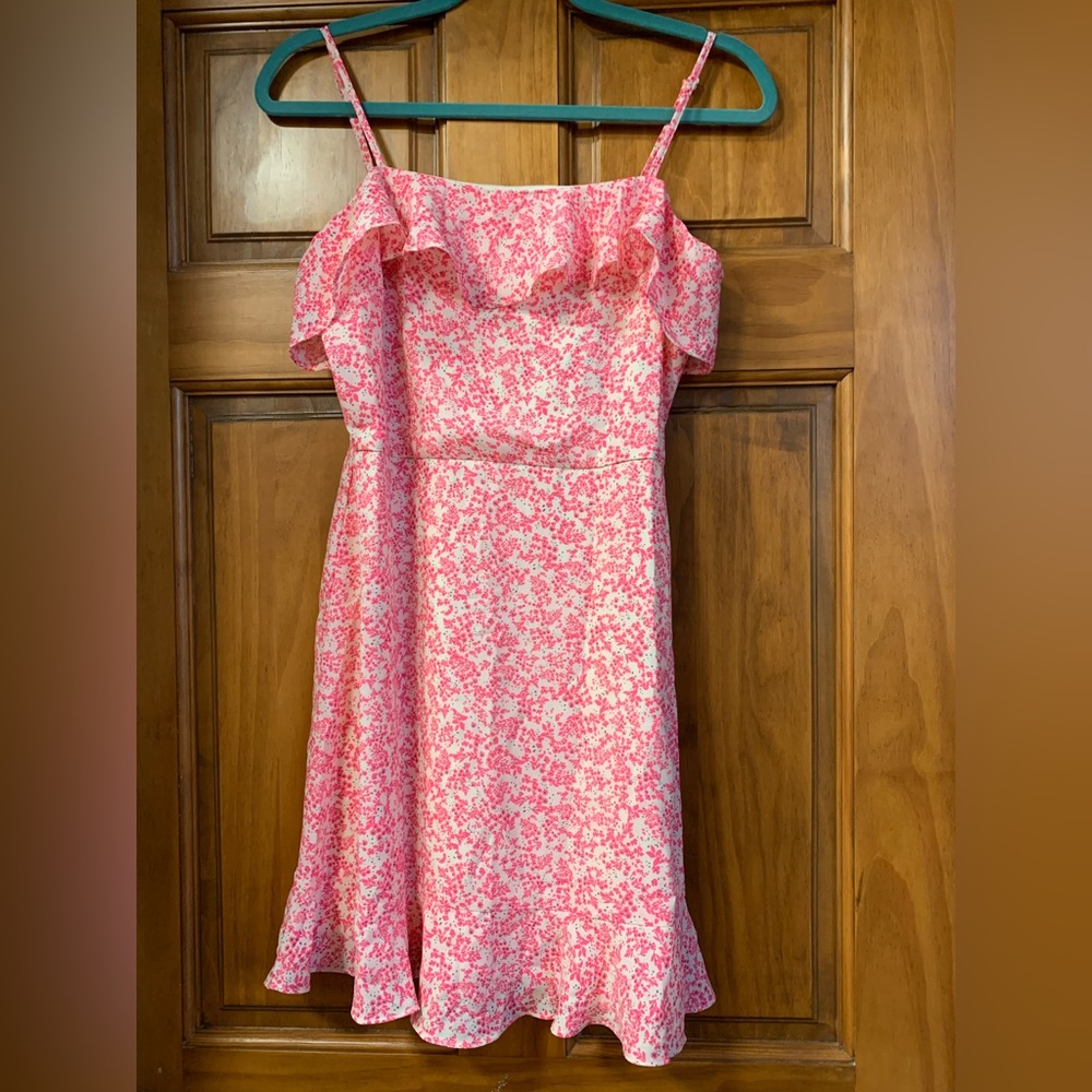 Trixxi mini dress. Juniors size large. Pink/white with spaghetti straps